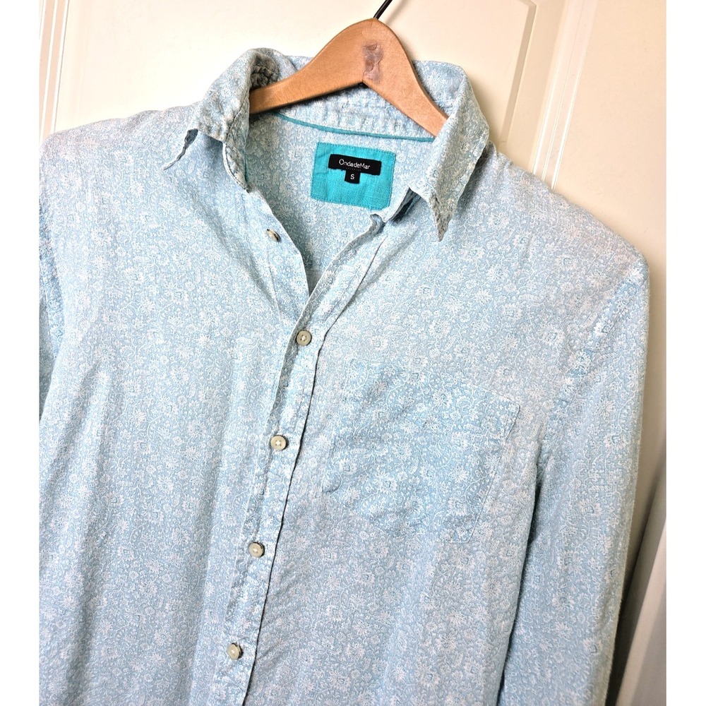 Onda De Mar 100% Linen Floral Print Blue Columbia Resortwear Men's Small